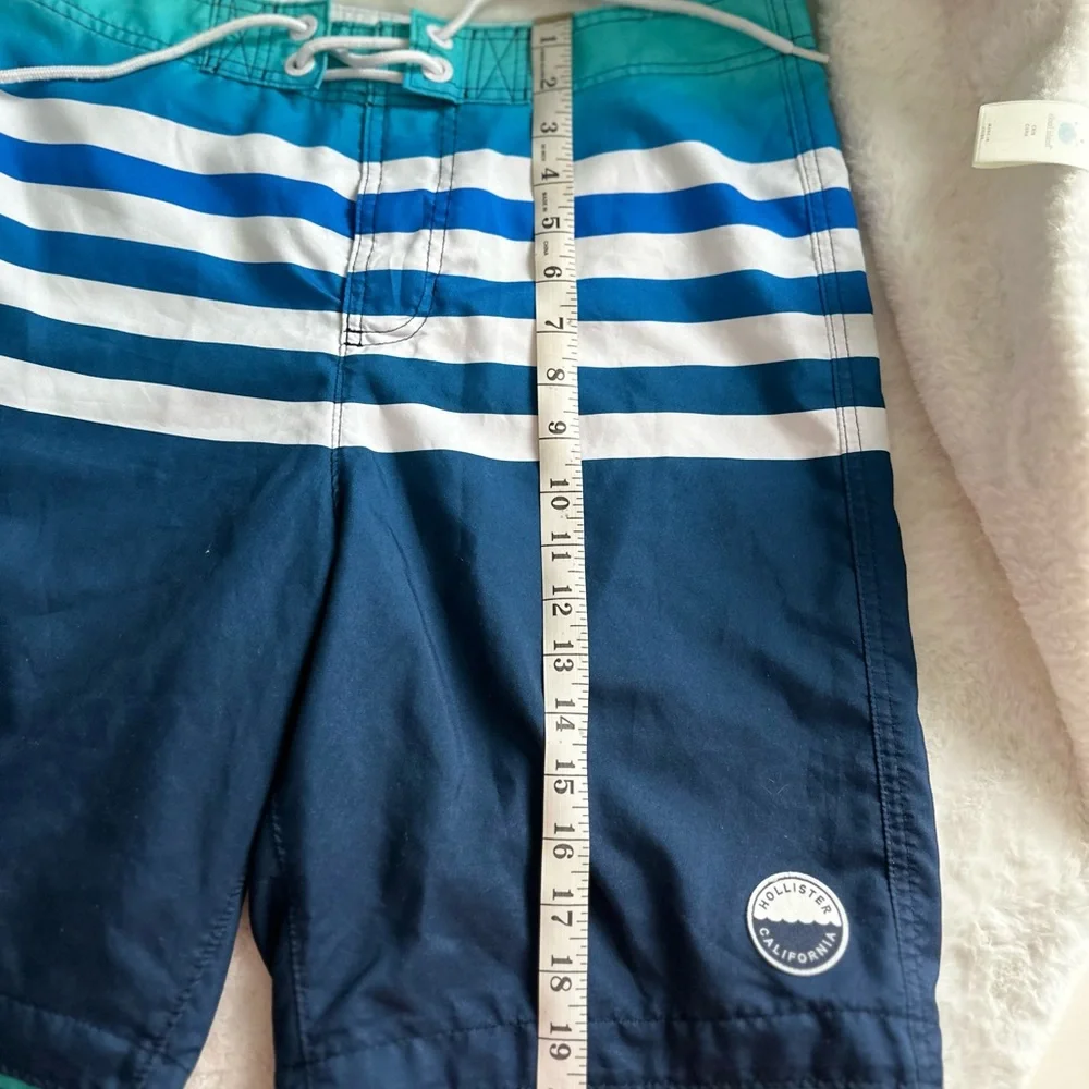 Hollister Teal and Navy Striped Board Shorts